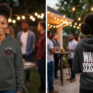 Wanna Scissor? Phrase Zip Hoodie lifestyle photo