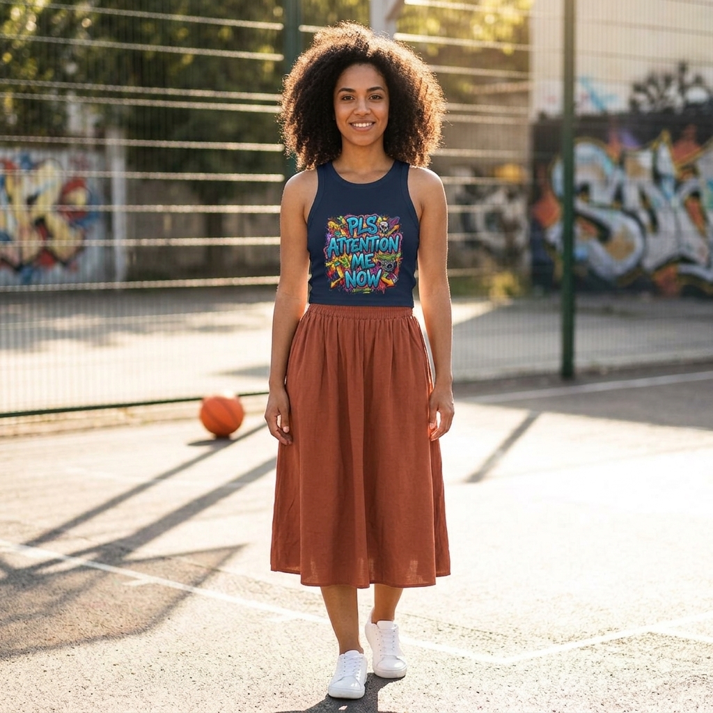 PLS Attention Me Now Racer Tank Top | Graffiti Text Streetwear Crop