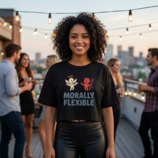 Morally Flexible angel and devil illustration Crop Tee lifestyle photo
