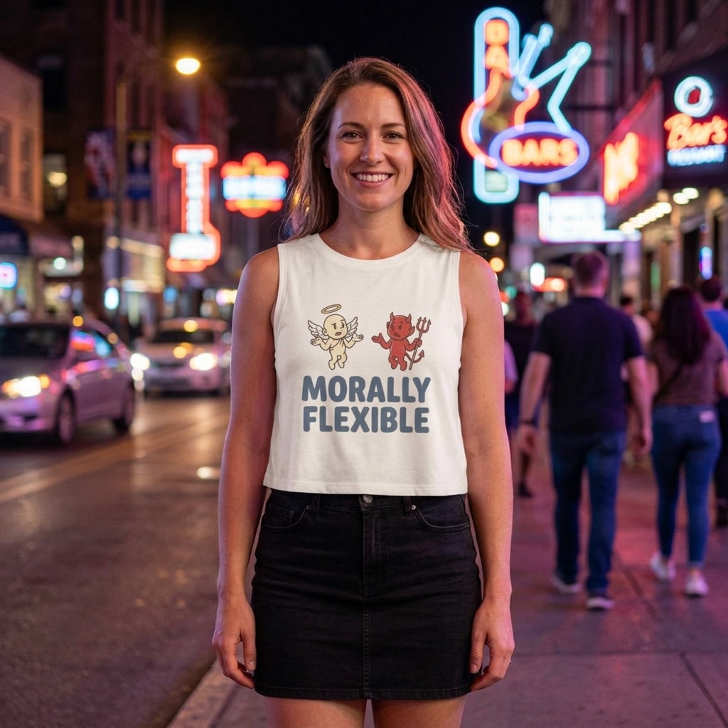 Morally Flexible Angel and Devil Illustration Sleeveless Crop Top lifestyle photo