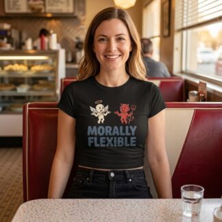 Morally Flexible angel and devil illustration Women's Baby Tee lifestyle photo