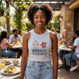 Morally Flexible angel and devil illustration Racer Tank Top lifestyle photo