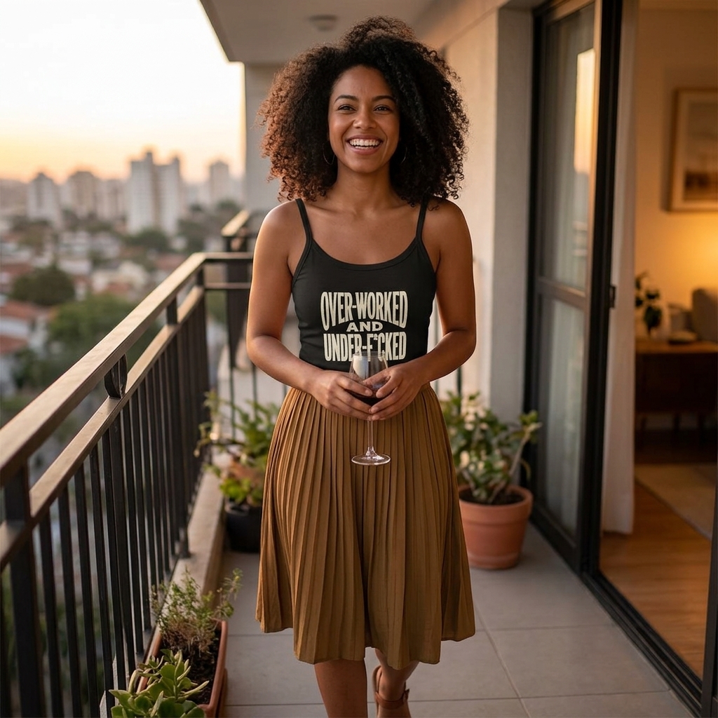 Over-Worked and Under-F*cked spaghetti strap tank top | Feminine crop camisole, edgy text