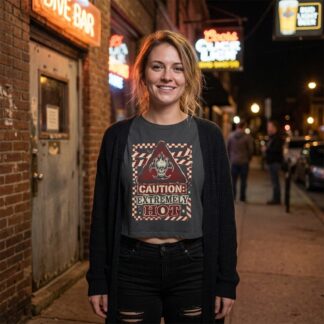 Caution Extremely Hot skull sign Crop Tee lifestyle photo