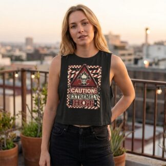 Caution Extremely Hot flame sign sleeveless Crop Top lifestyle photo