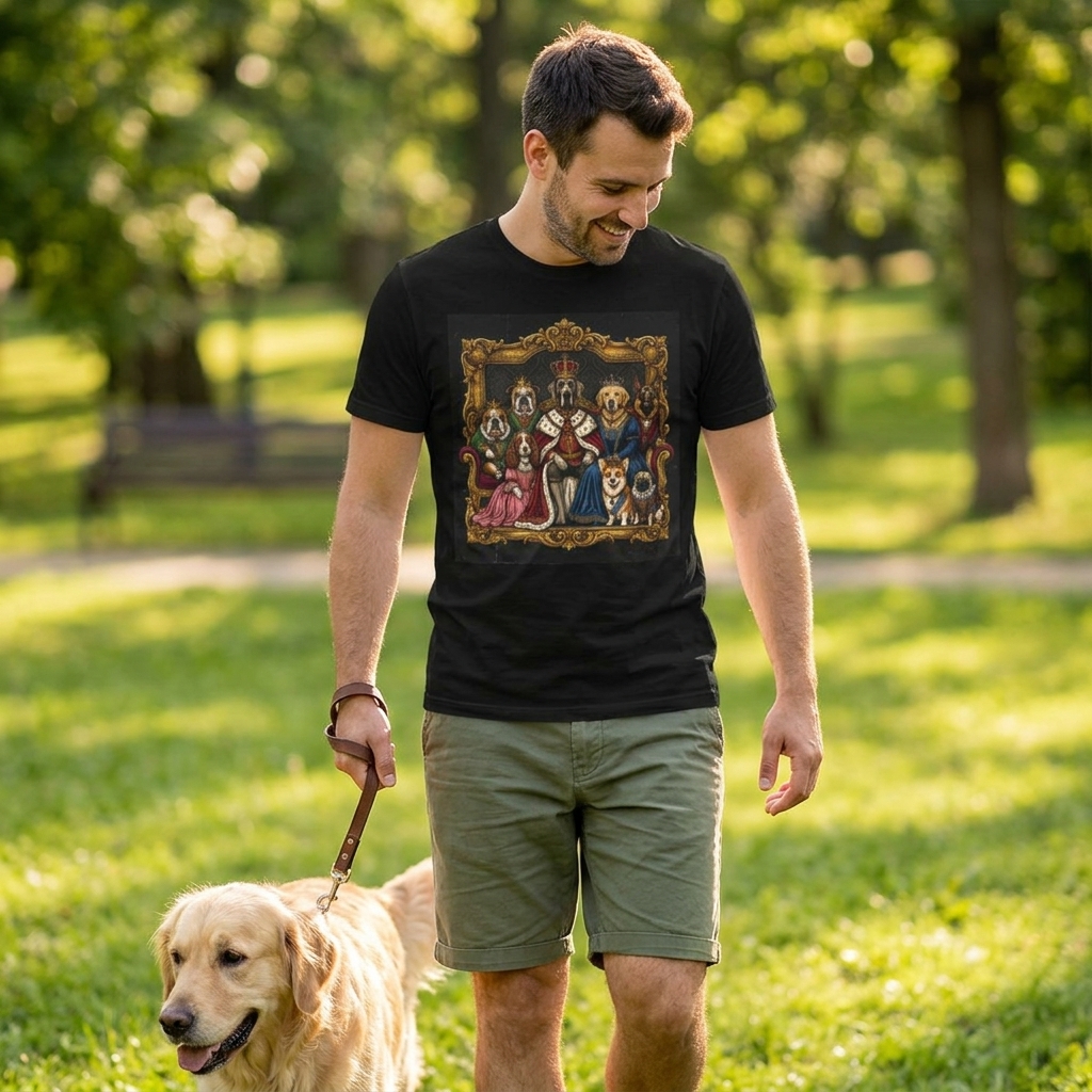 Regal Royal Dogs Tee | Crowned Canine Portrait, Vintage Frame
