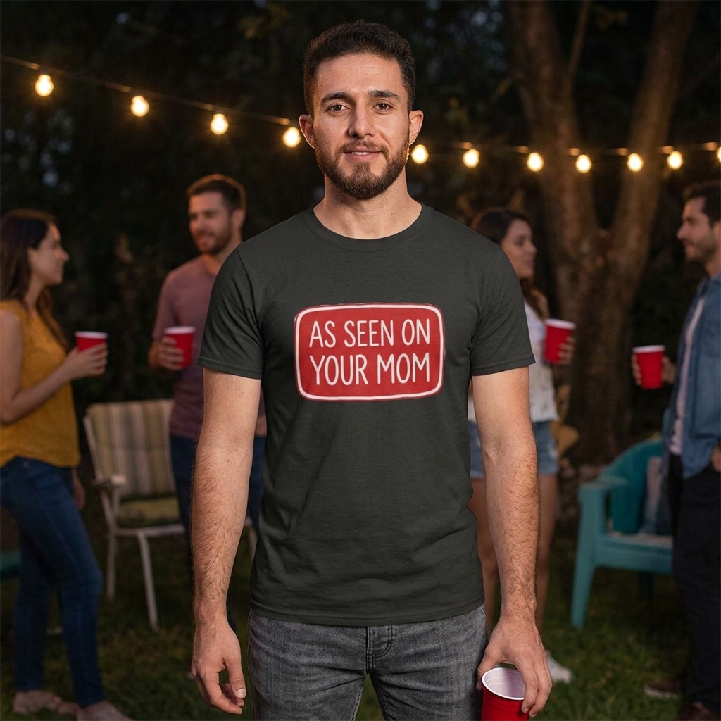 As Seen On Your Mom T-Shirt | Funny Slogan Tee, Red Stamp Design
