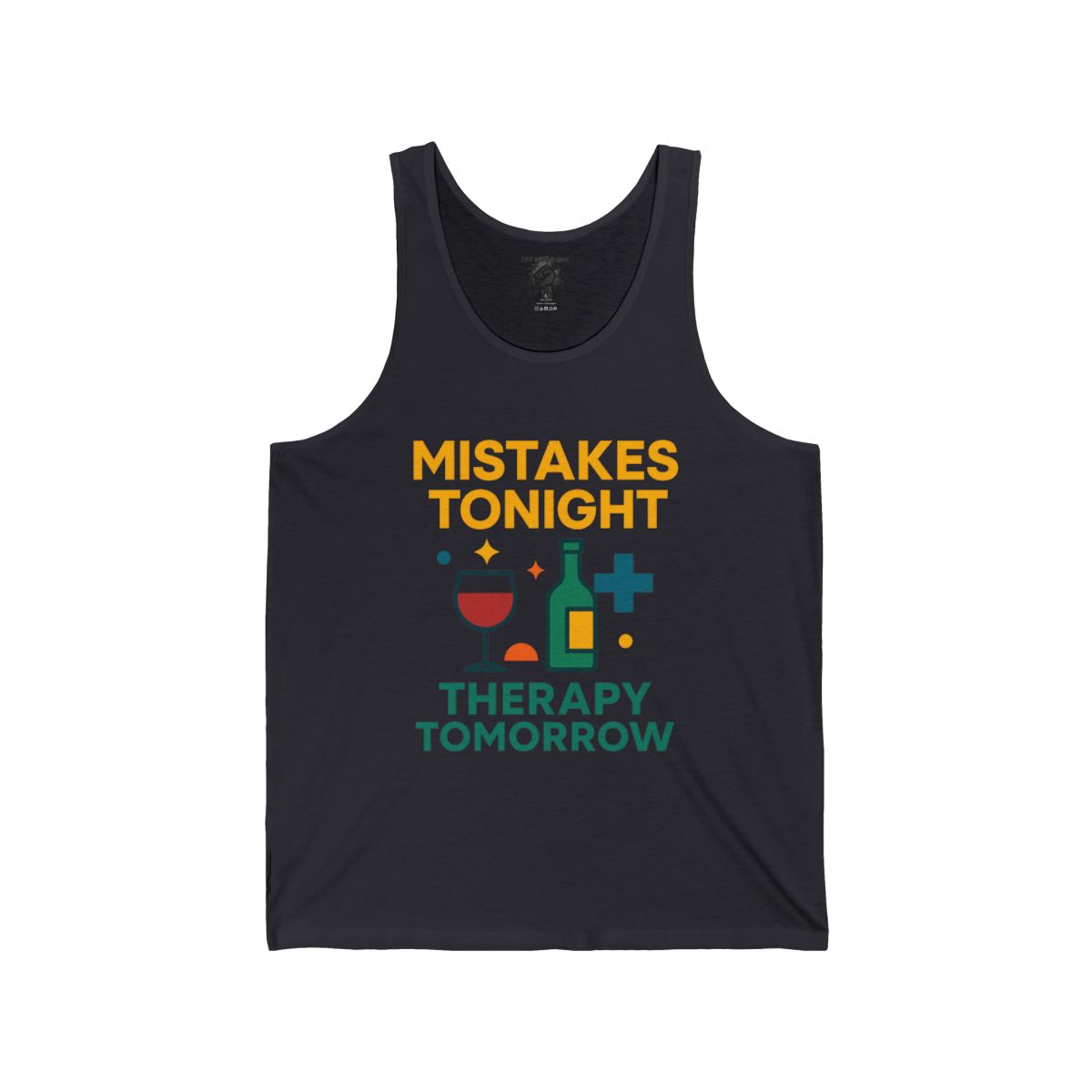 Mistakes Tonight Therapy Tomorrow Tank Top | Funny Wine Bottle & Glass Design - Image 4