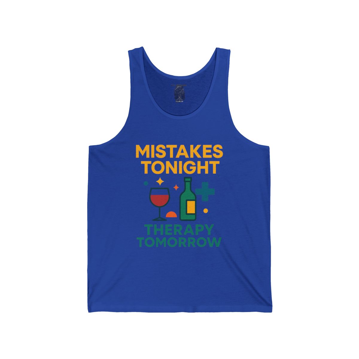 Mistakes Tonight Therapy Tomorrow Tank Top | Funny Wine Bottle & Glass Design - Image 5