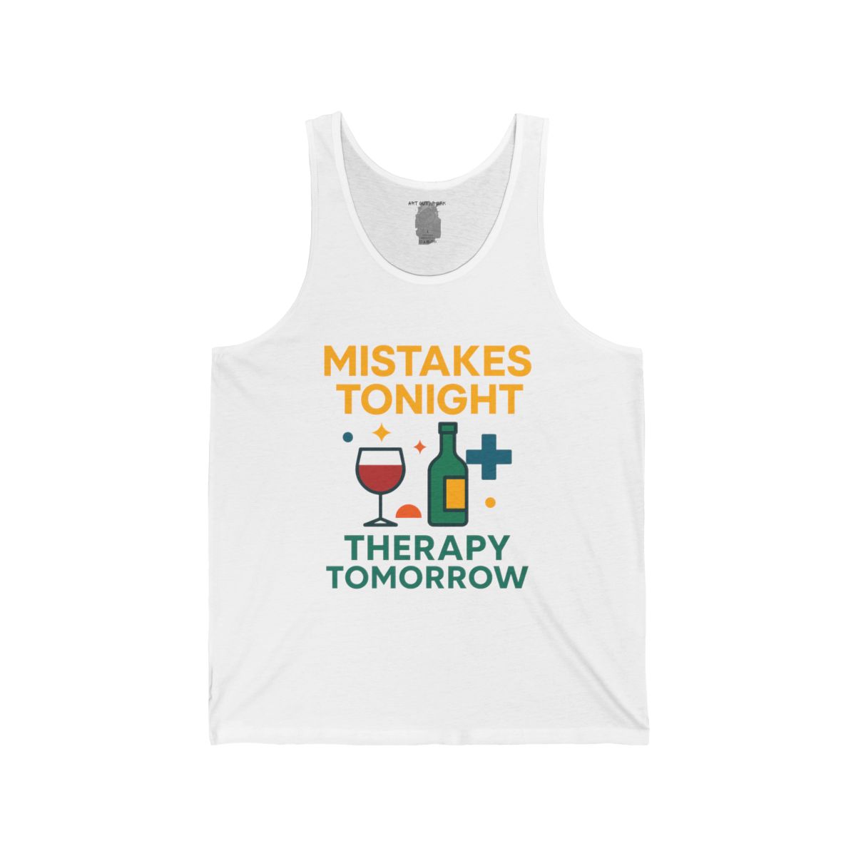 Mistakes Tonight Therapy Tomorrow Tank Top | Funny Wine Bottle & Glass Design - Image 6