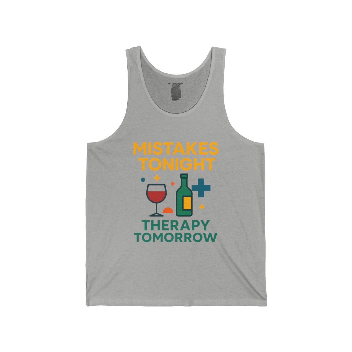 Mistakes Tonight Therapy Tomorrow Tank Top | Funny Wine Bottle & Glass Design - Image 2