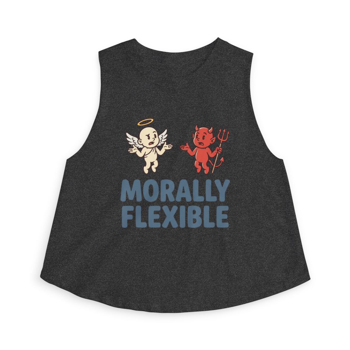 Morally Flexible Angel and Devil Illustration Sleeveless Crop Top | Cute Satire - Image 2