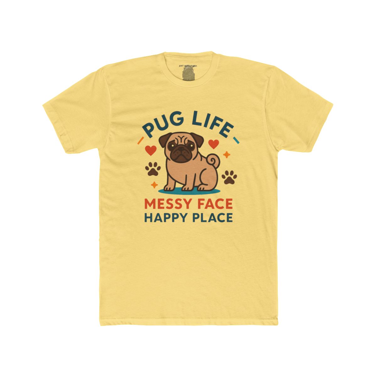 Pug Messy Face Happy Place T-Shirt | Pug Dog Graphic Tee - Image 3