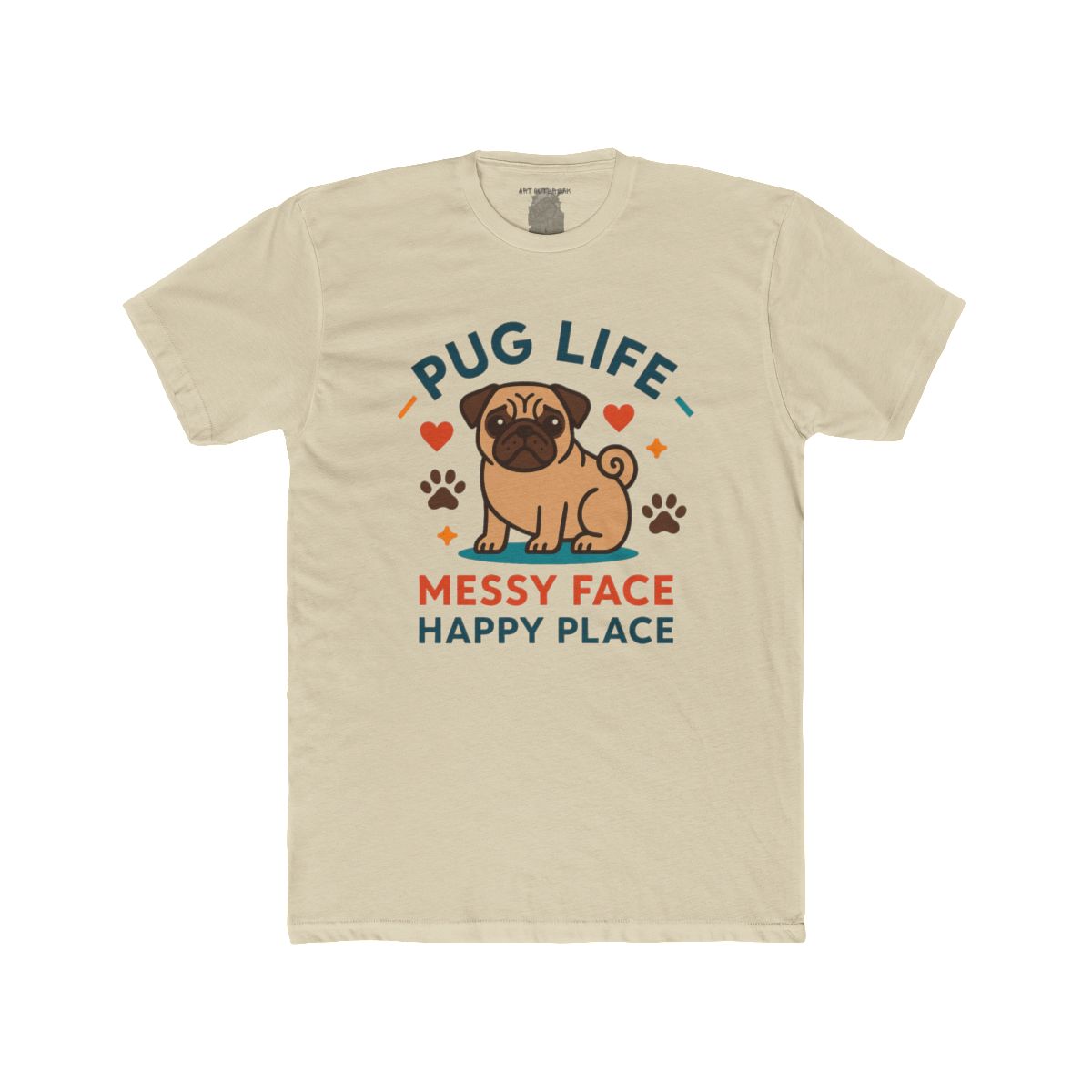 Pug Messy Face Happy Place T-Shirt | Pug Dog Graphic Tee - Image 4