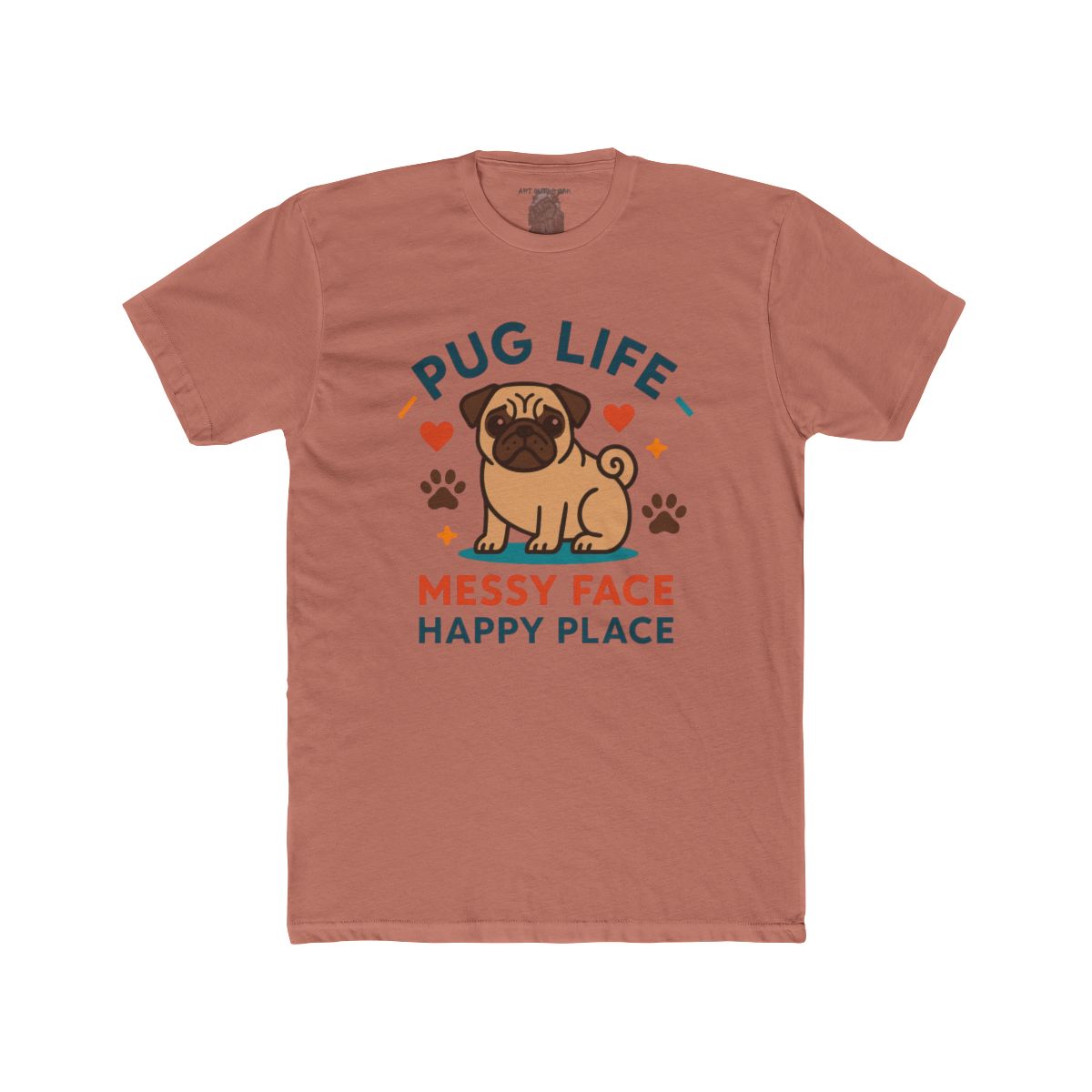 Pug Messy Face Happy Place T-Shirt | Pug Dog Graphic Tee - Image 5