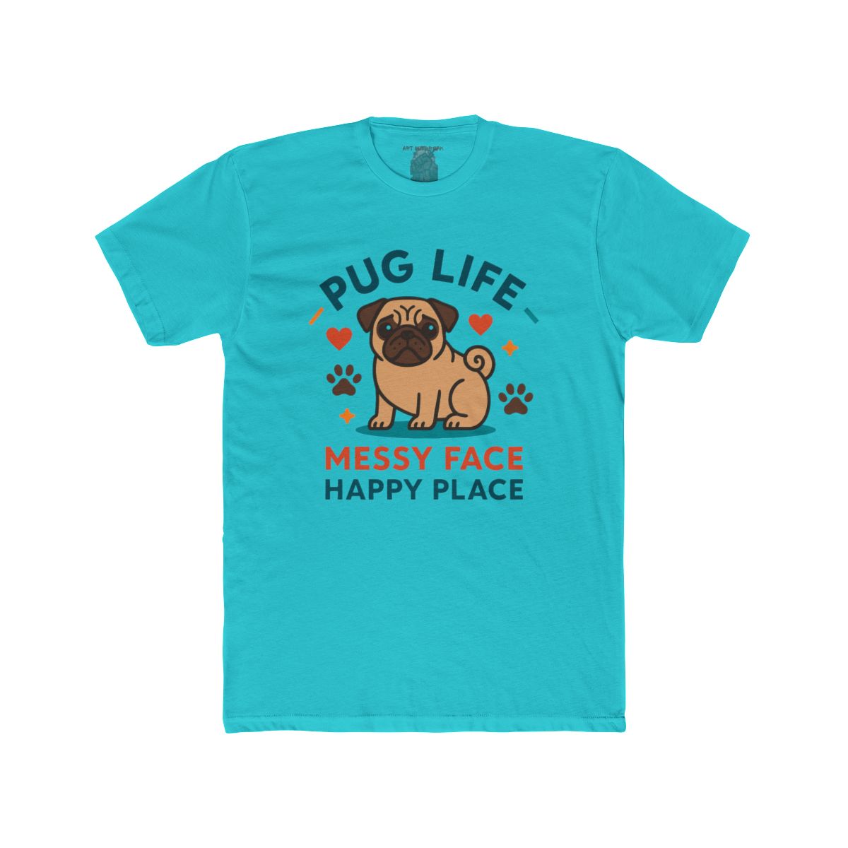 Pug Messy Face Happy Place T-Shirt | Pug Dog Graphic Tee - Image 11
