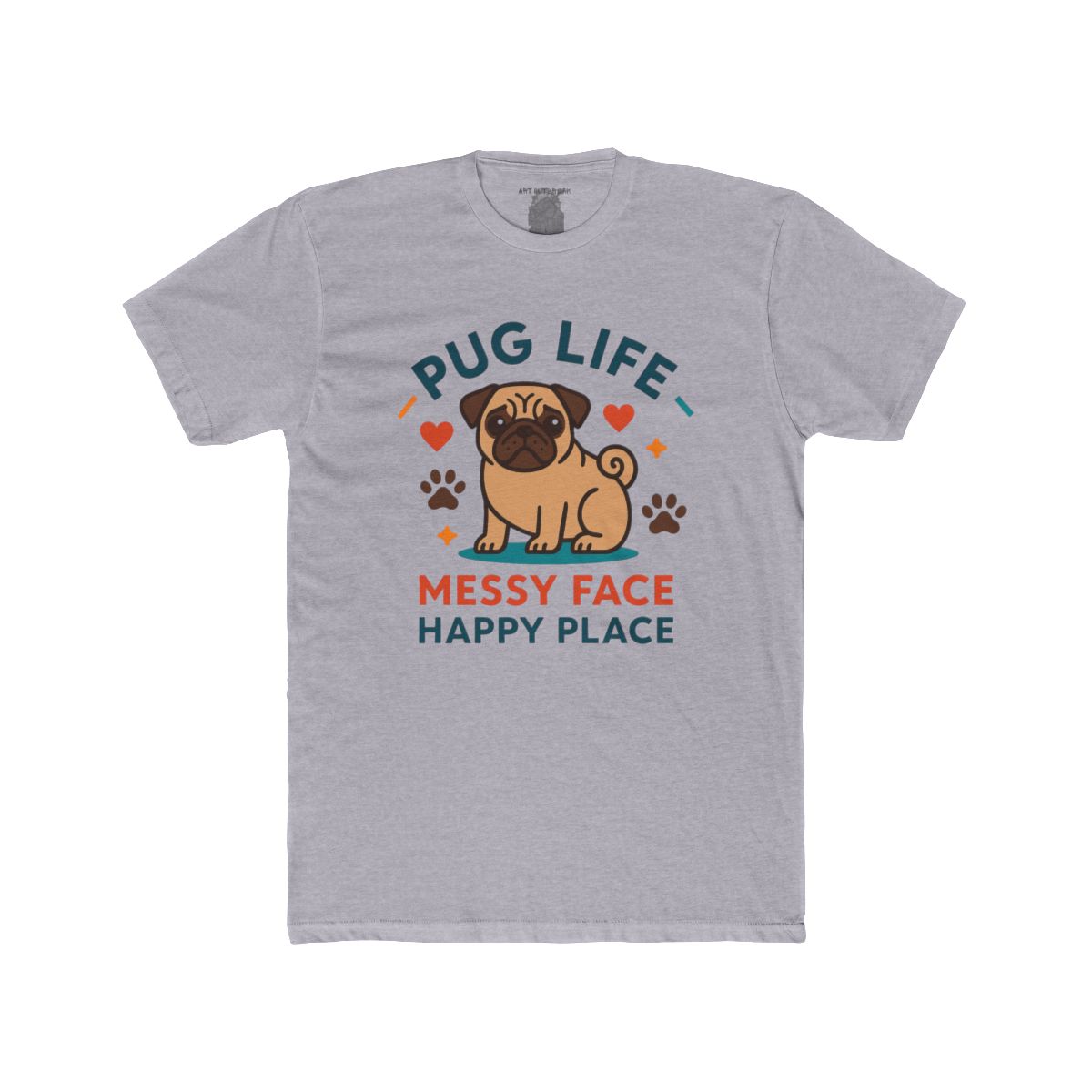 Pug Messy Face Happy Place T-Shirt | Pug Dog Graphic Tee - Image 2