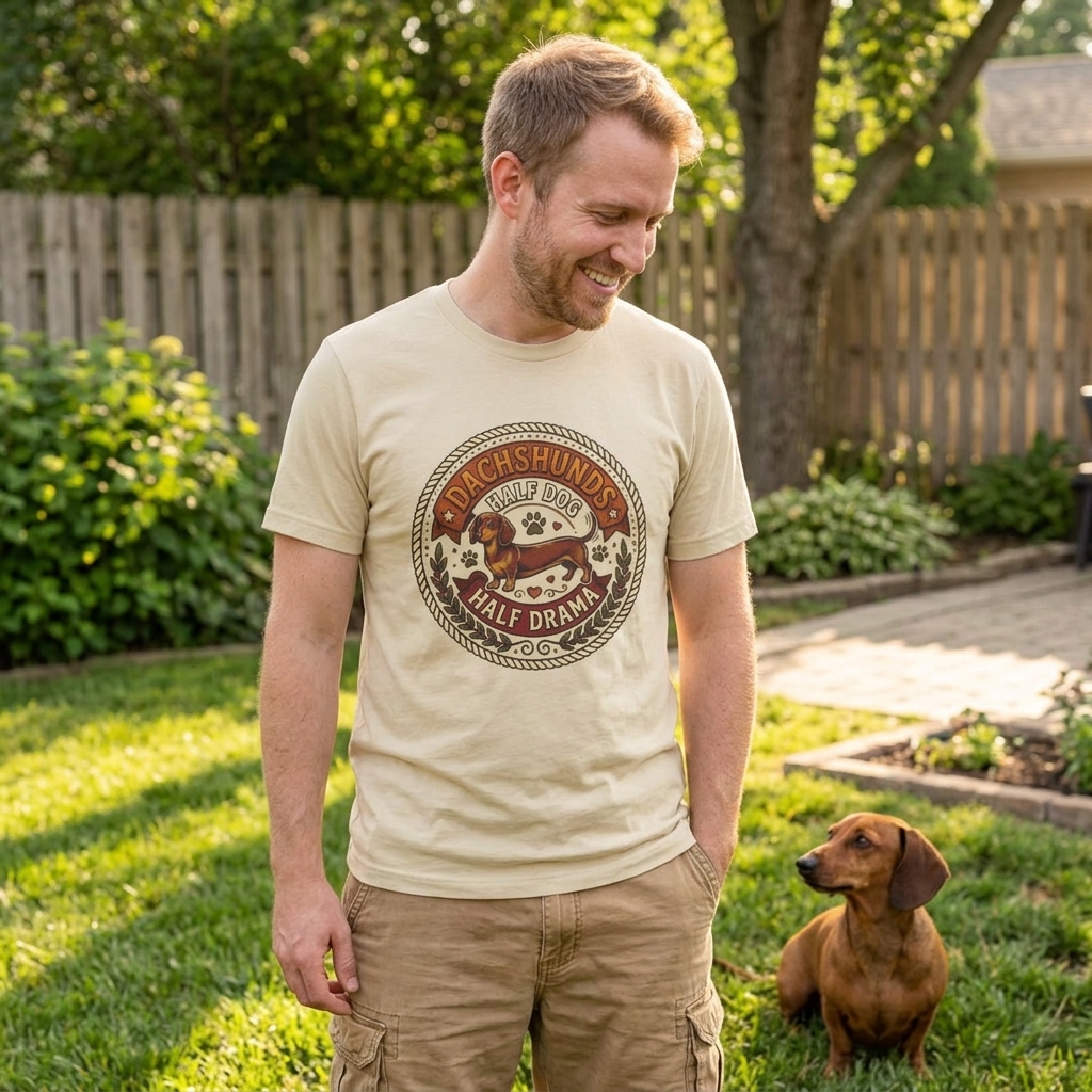 Dachshund Half Dog Half Drama T-Shirt | Retro Sausage Dog Graphic Tee