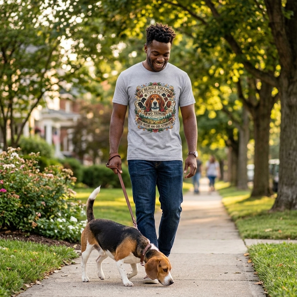 “My Beagle Follows Two Things His Nose and His Stomach” | Beagle Illustration Tee