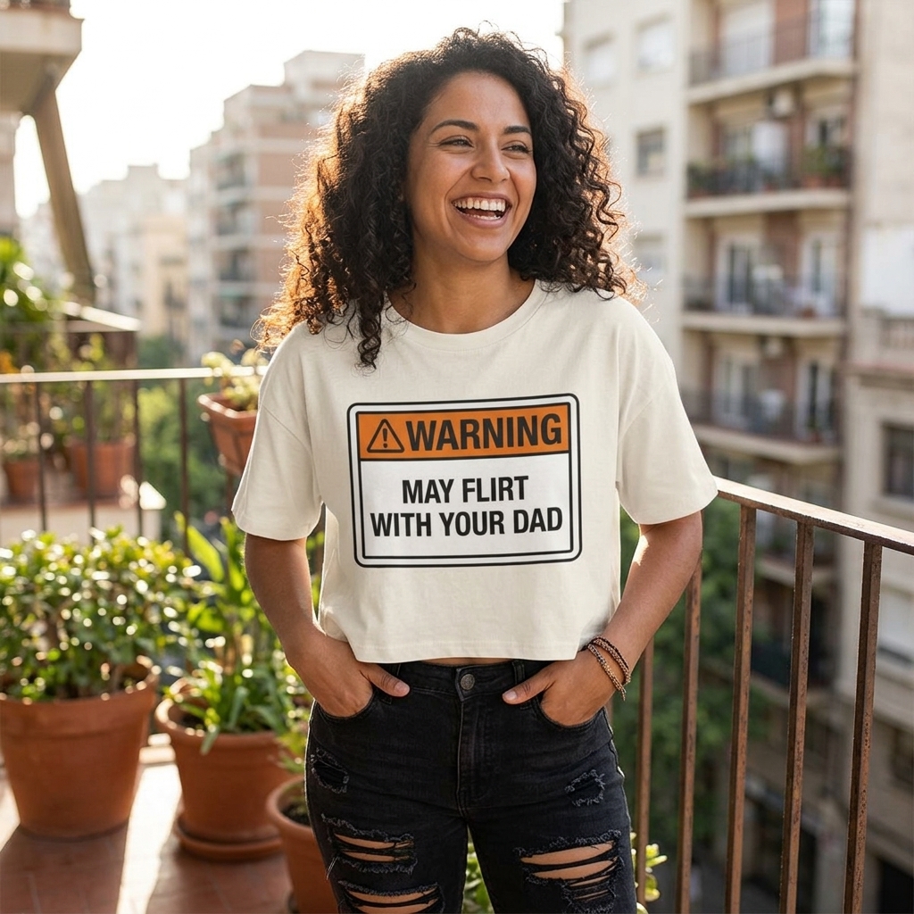 Warning May Flirt With Your Dad Crop Tee lifestyle photo