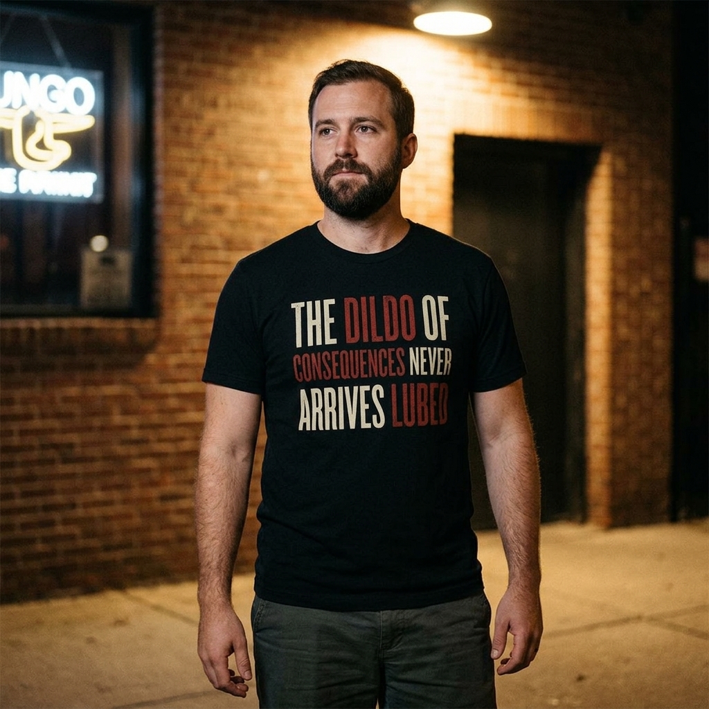 The Dildo of Consequences Never Arrives Lubed Tee | Funny Text Graphic T-Shirt