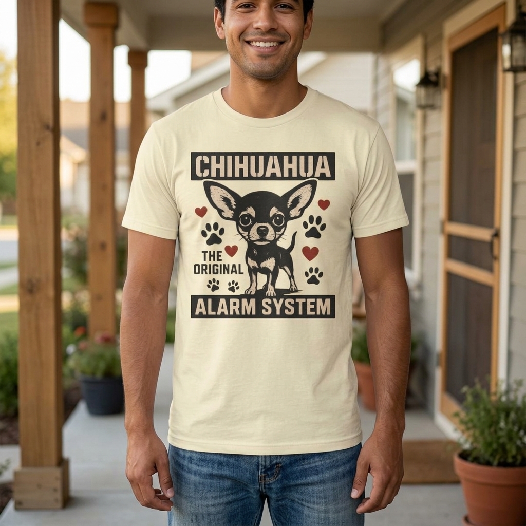 Chihuahua the Original Alarm System T-Shirt | Cute Dog Paw Print Tee