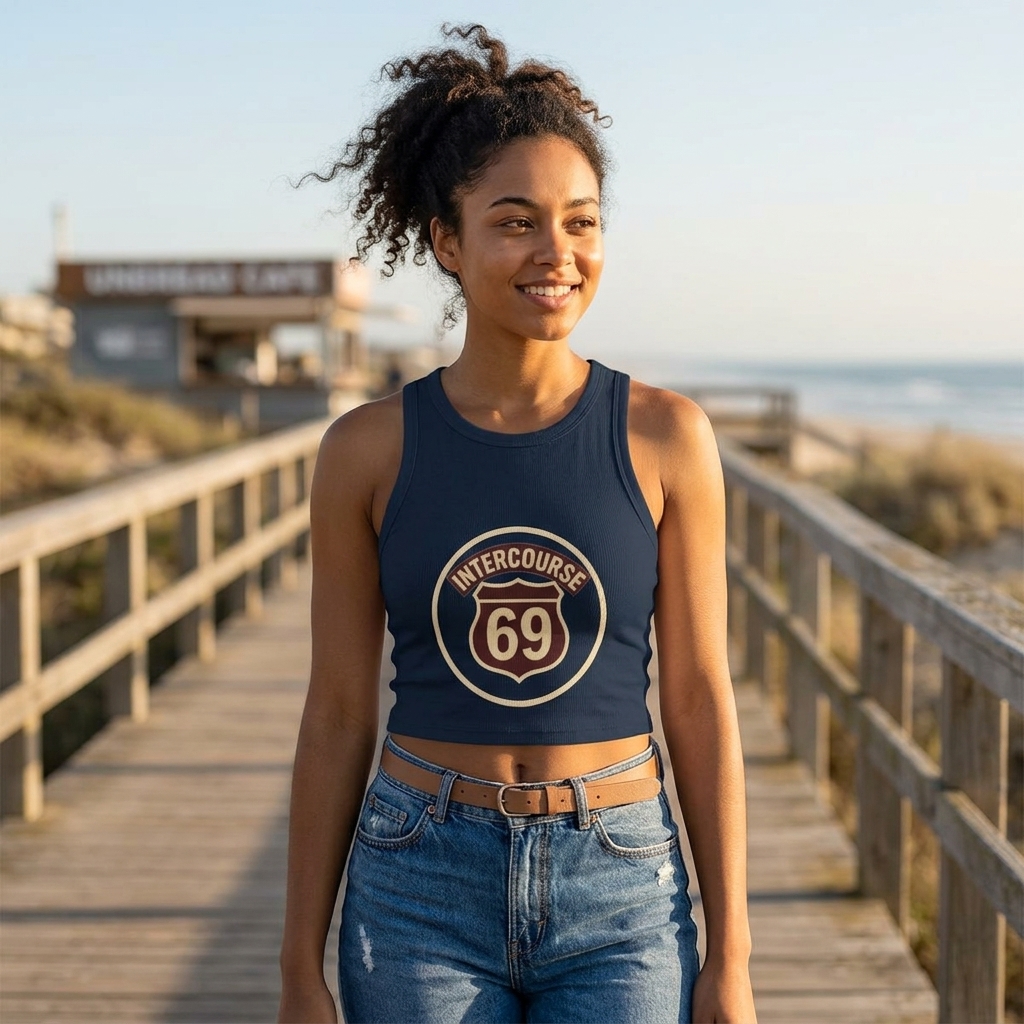Intercourse 69 Route Shield Racerback Tank Top | Vintage Road Sign Graphic