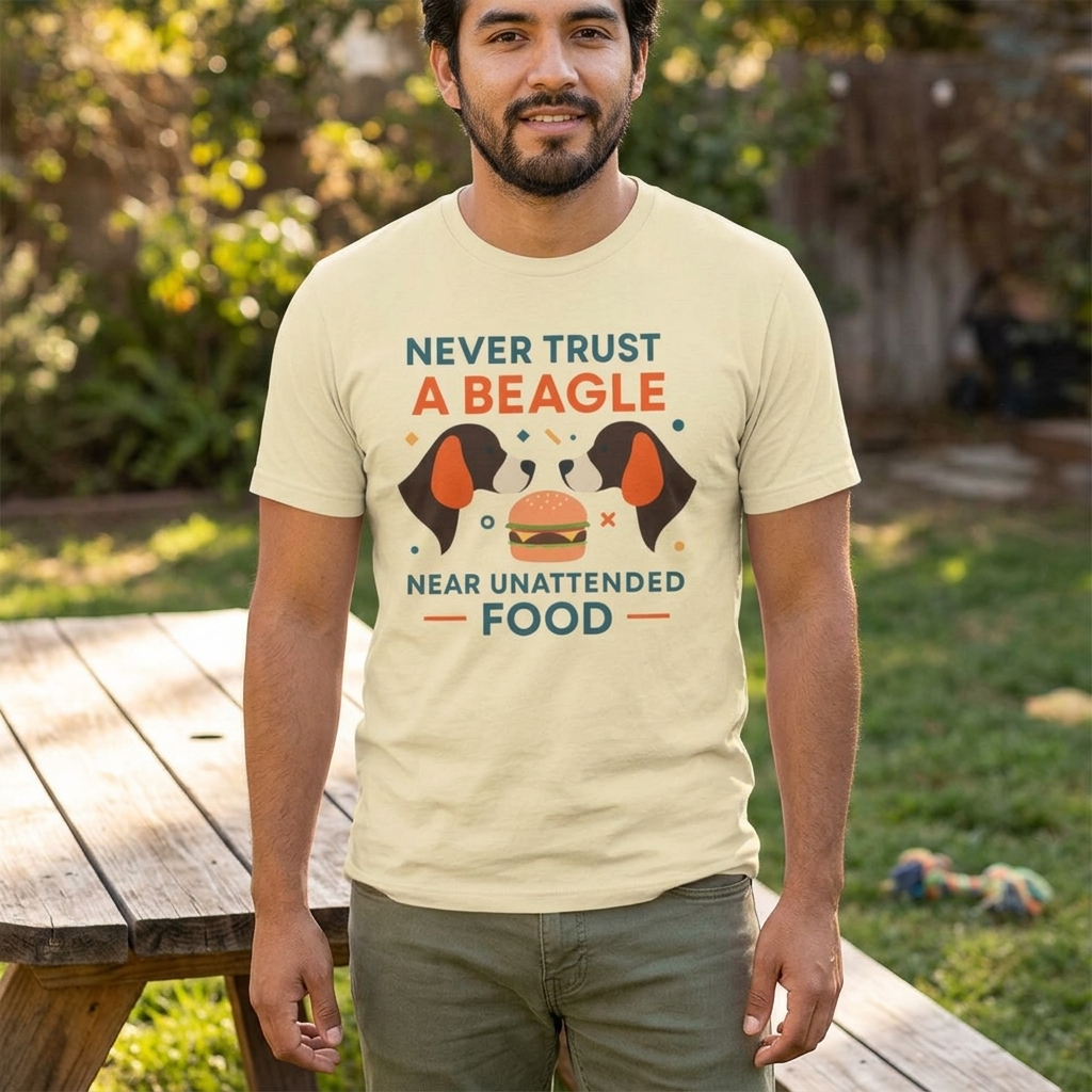 Never Trust a Beagle Near Unattended Food T-Shirt | Puppy Illustration, Funny Dog Quote