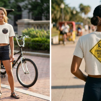 I Brake For Pedicab Selfies Crop Tee lifestyle photo