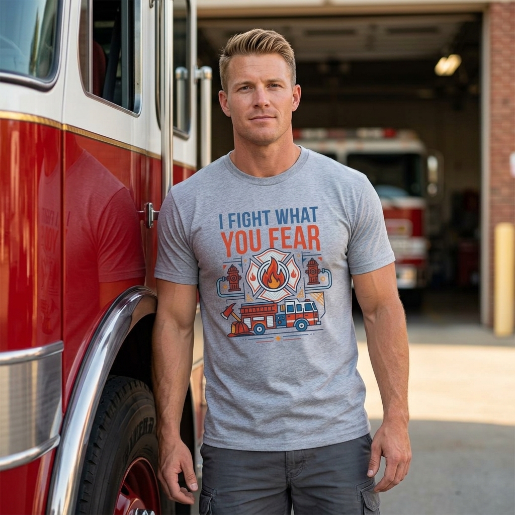I Fight What You Fear Firefighter T-Shirt lifestyle photo
