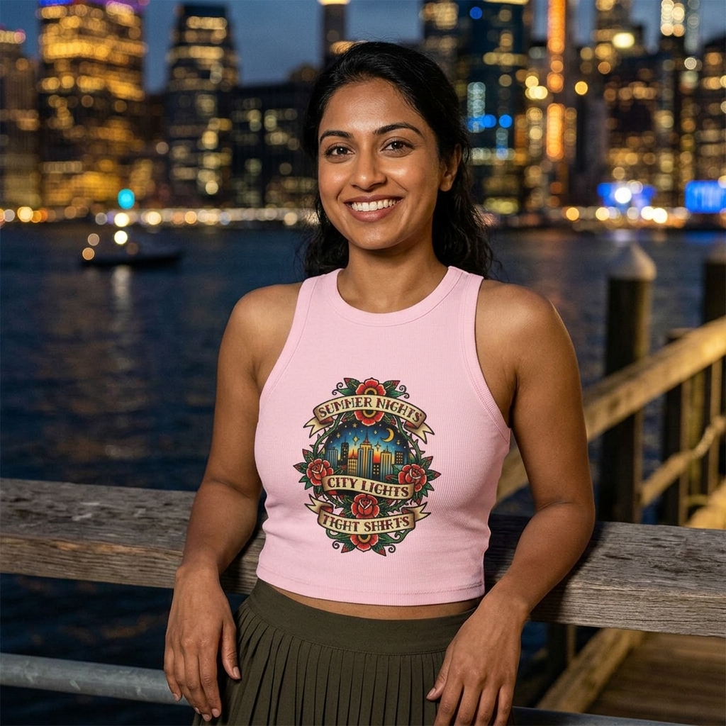 Summer Nights City Lights Racer Tank Top | Vintage Floral Tattoo Style