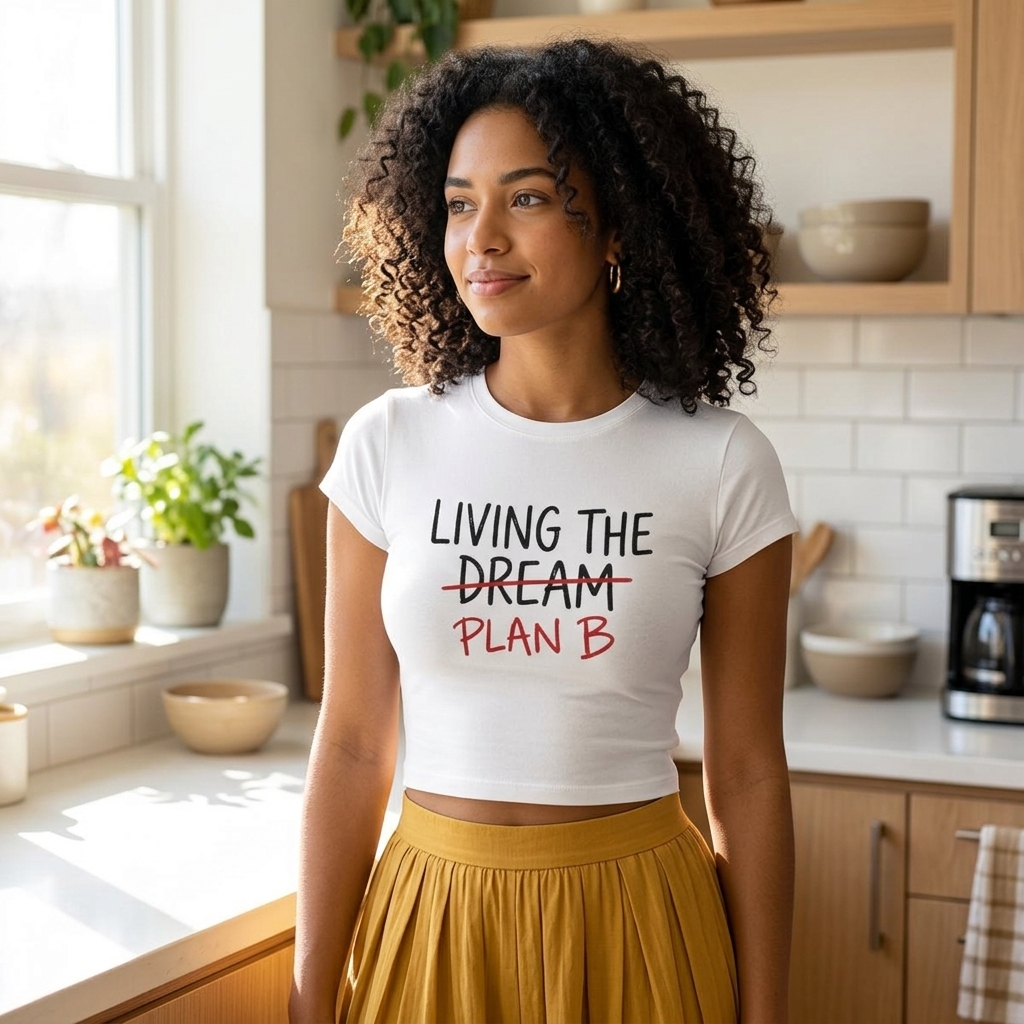 Living The Plan B tee | Women’s cropped graphic tee, funny slogan top