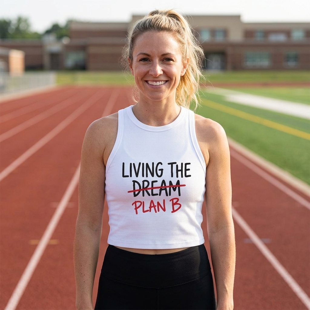 Living the Plan B Racer Tank Top | Funny Slogan Crop Tank
