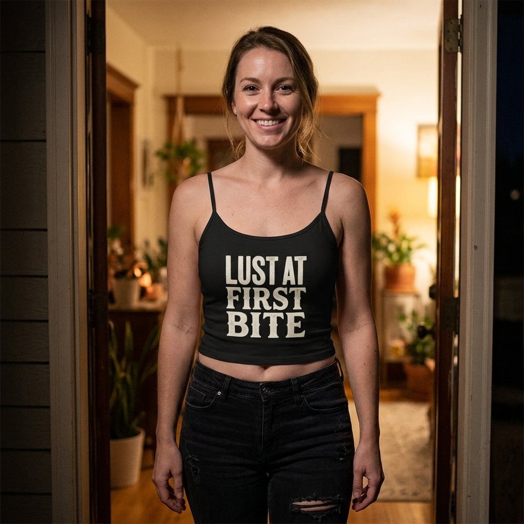 Lust At First Bite Tank Top | Typography Foodie Phrase