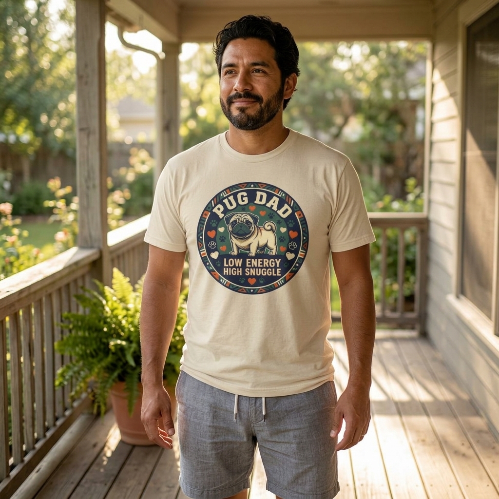 Pug Dad Low Energy High Snuggle Tee | Pug Dog Dad Shirt