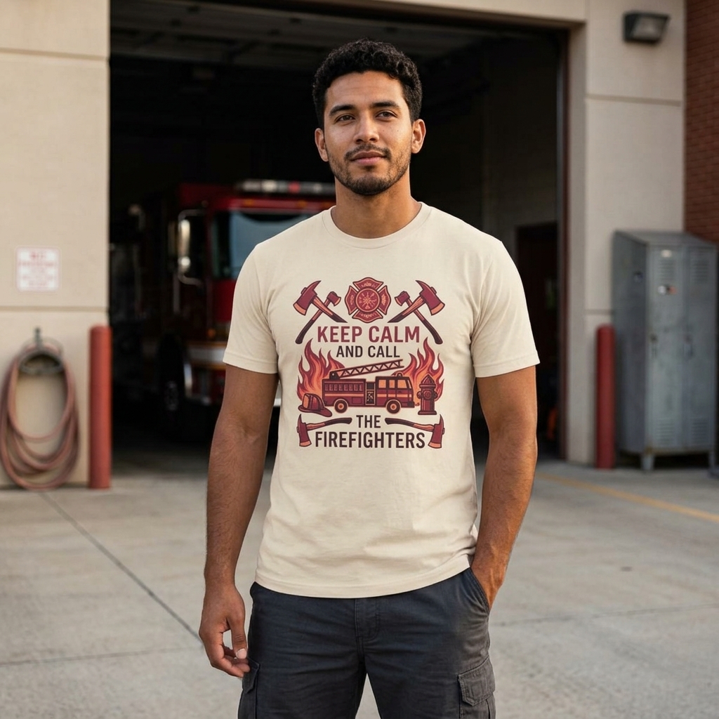 Keep Calm and Call the Firefighters T-Shirt | Fire Truck, Flames, Maltese Cross