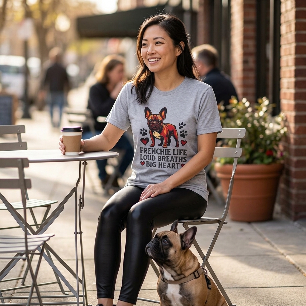 French Bulldog Illustration Crew Tee | Frenchie Life Loud Breaths Big Heart