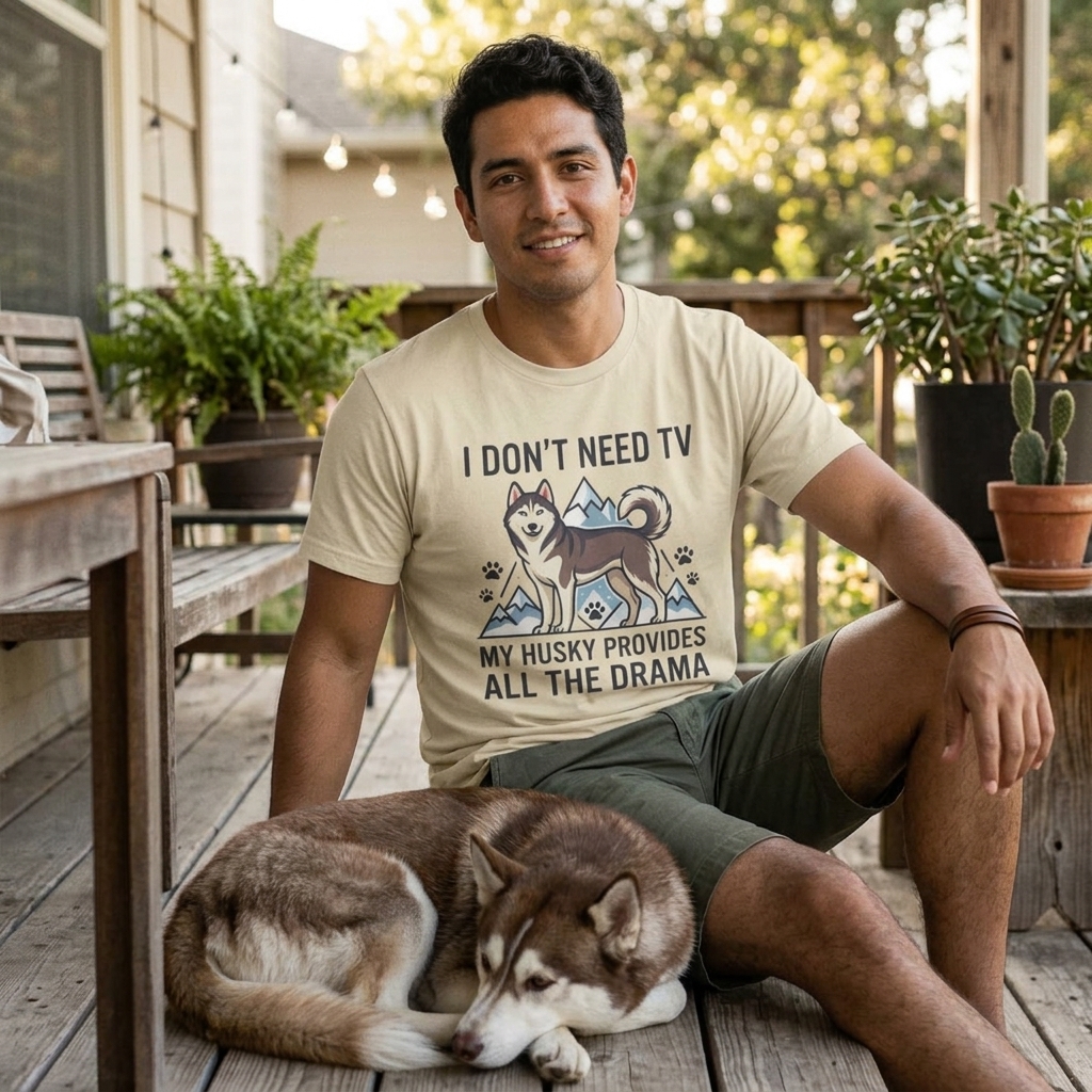 I Don’t Need TV My Husky Provides All The Drama T-Shirt | Husky Dog Tee