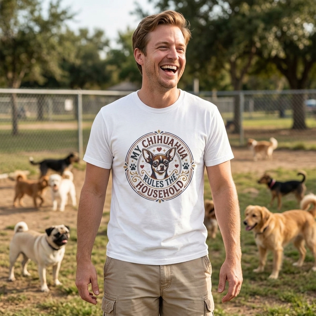 My Chihuahua Rules the Household Tee | Chihuahua Dog Illustration
