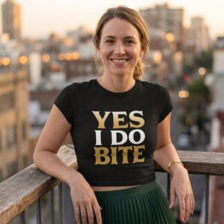 Yes I Do Bite crop tee lifestyle photo