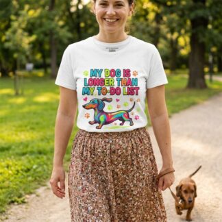 My Dog Is Longer Than My To-Do List Dachshund T-Shirt lifestyle photo