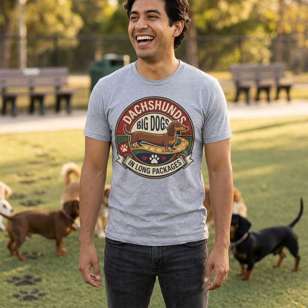 Dachshunds Big Dogs in Long Packages T-Shirt | Retro Sausage Dog Graphic