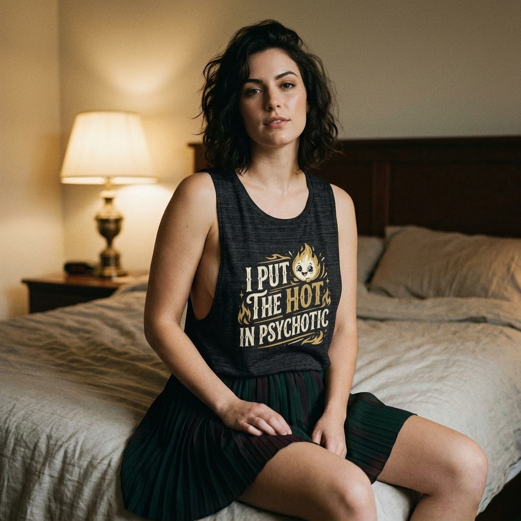 I Put The Hot In Psychotic tank top lifestyle photo