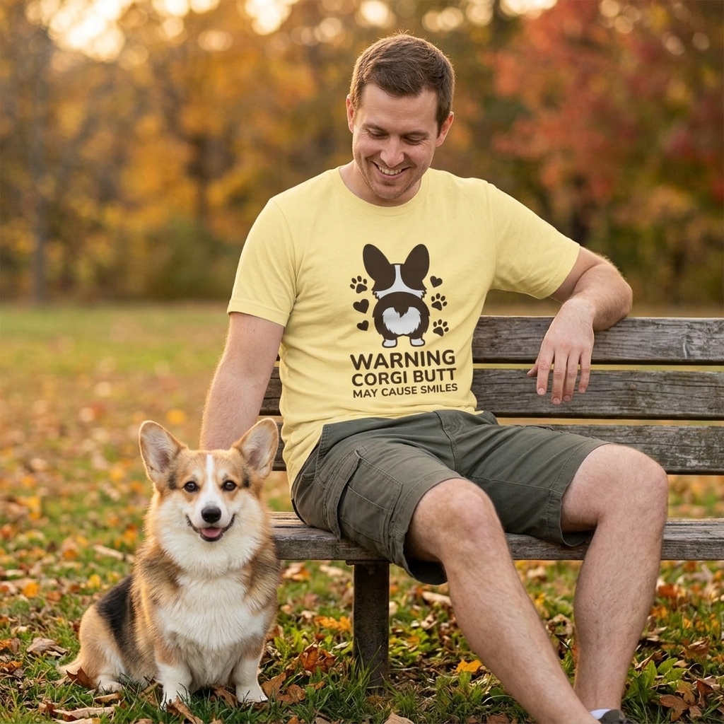 Warning Corgi Butt Tee | Cute Corgi Paw Print Humor Shirt