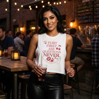 Flirt First Ask Questions Never Crop Top lifestyle photo