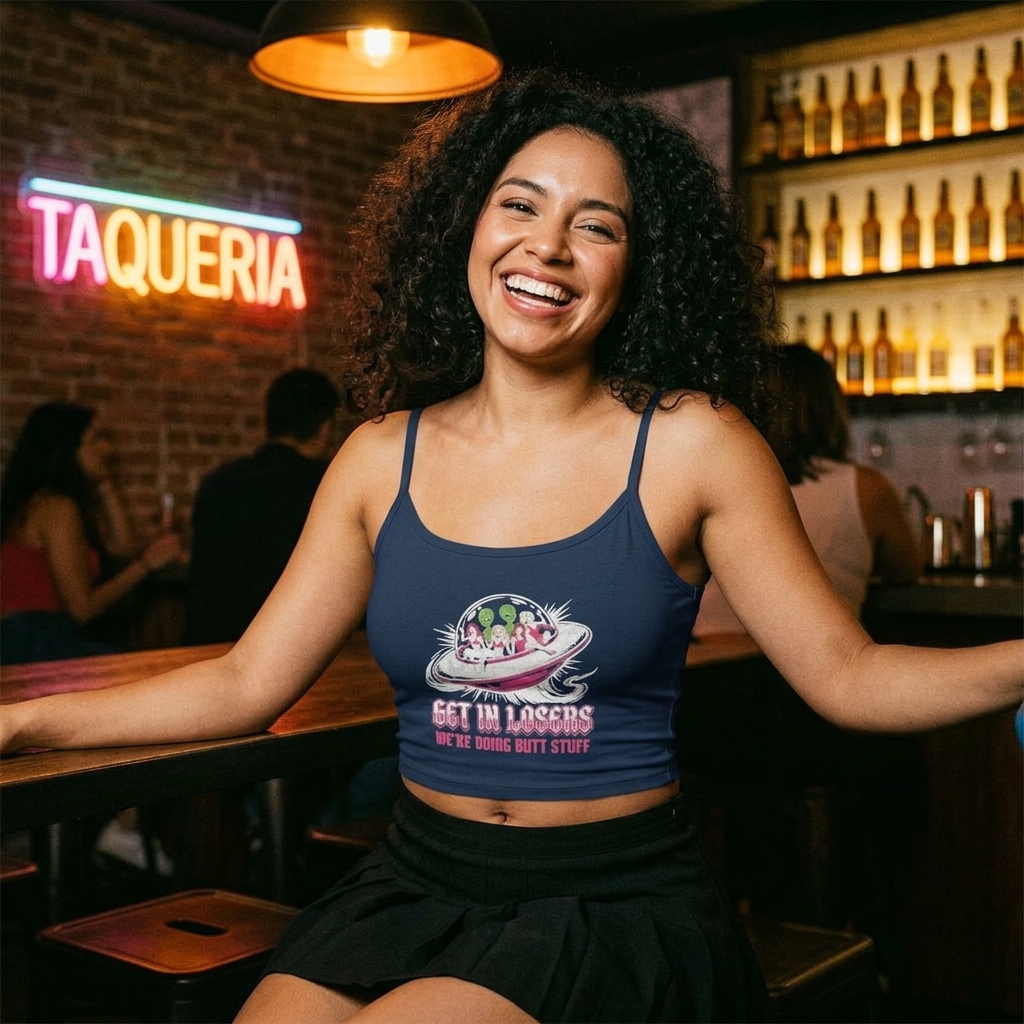 Get in Losers UFO Crop Tank | Alien Spacegirl Graphic Spaghetti Strap
