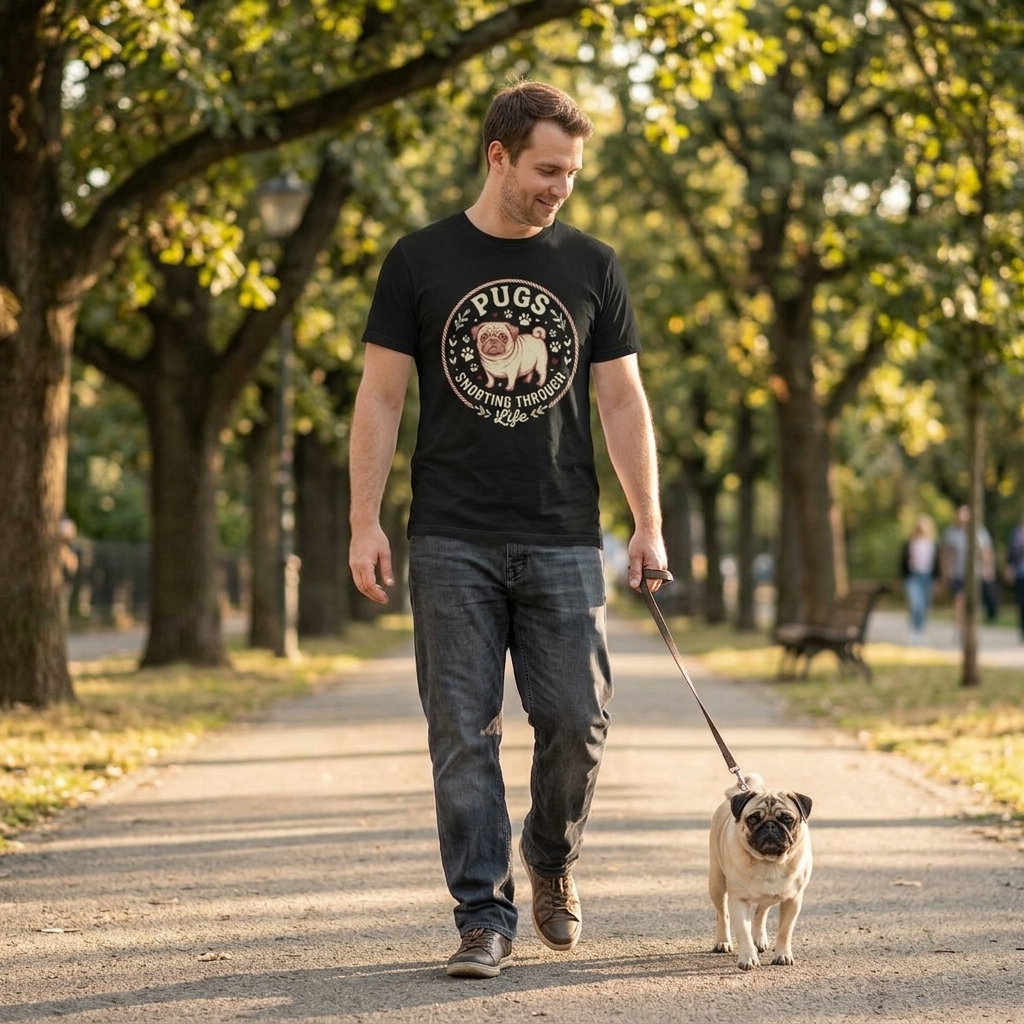 Pugs Snorting Through Life Tee | Pug Dog Graphic T-Shirt, Vintage Paw Design