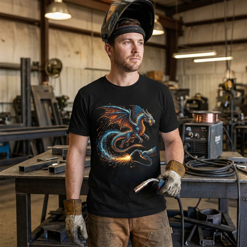 Welding Spark Dragon Tee | Blue Flame Dragon Welder Shirt