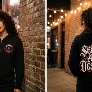 Seduce and Destroy Zip Hoodie lifestyle photo