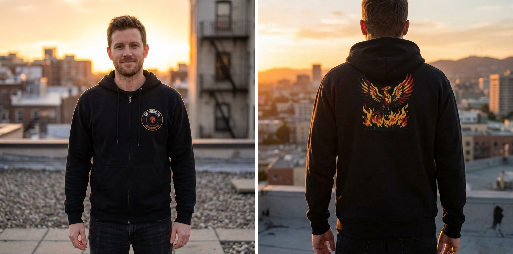 Rising Phoenix Flames Hoodie | Zip-Up Hooded Sweatshirt